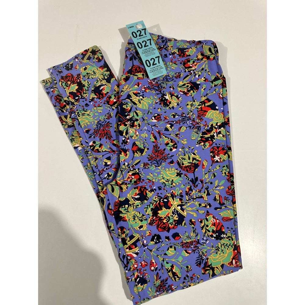 LuLaRoe Tall & Curvy Leggings Purple Floral‎ Botanical Print TC Size 12-18